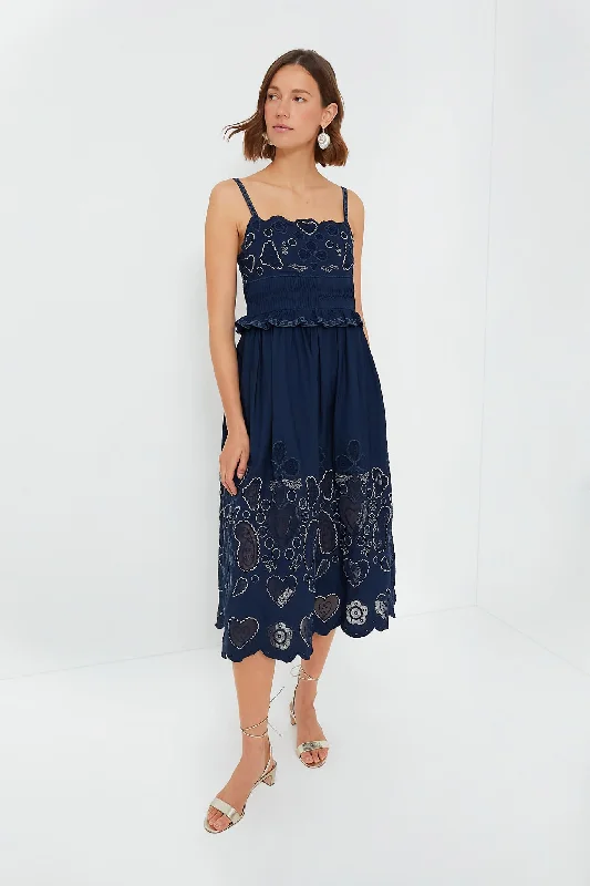 sleeveless collared dress -Navy Jeanetta Eyelet Sleeveless Dress