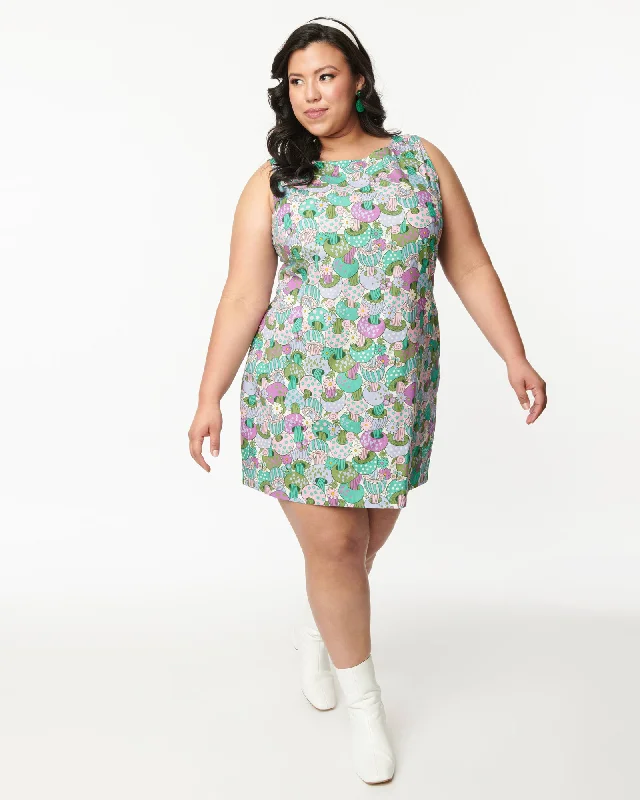 sleeveless daisy print dress -Smak Parlour Teal Groovy Mushroom Sleeveless Shift Dress | Teal Groovy Mushroom