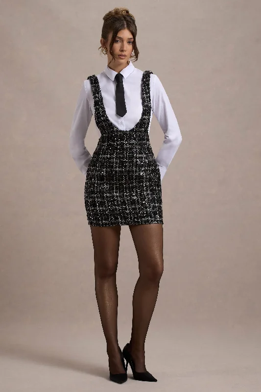 sleeveless asymmetric dress -Oxford | Black Boucle Sleeveless Pinafore