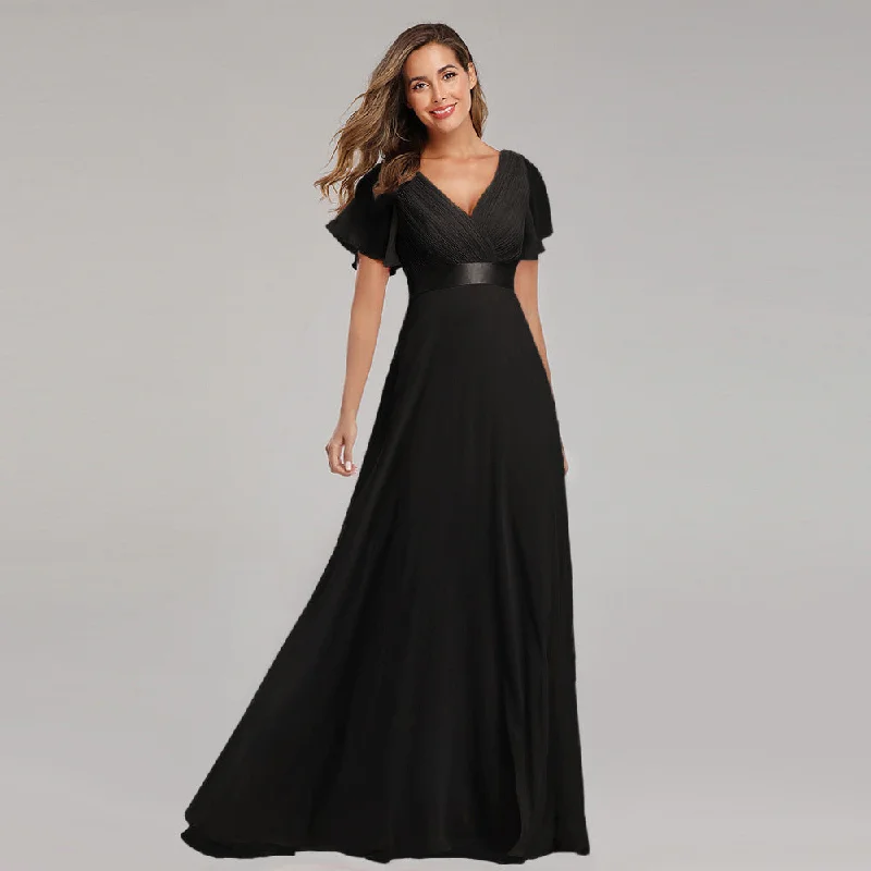 short sleeve sequin dress -Plus Size Short Sleeves A-Line Chiffon Dress