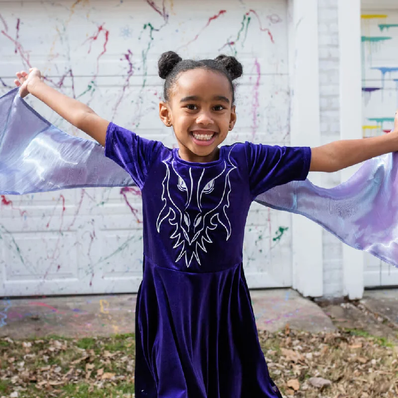 short sleeve mermaid dress -Dragon Ballerina Style Short Sleeve Dress with Pockets and Detachable Wings