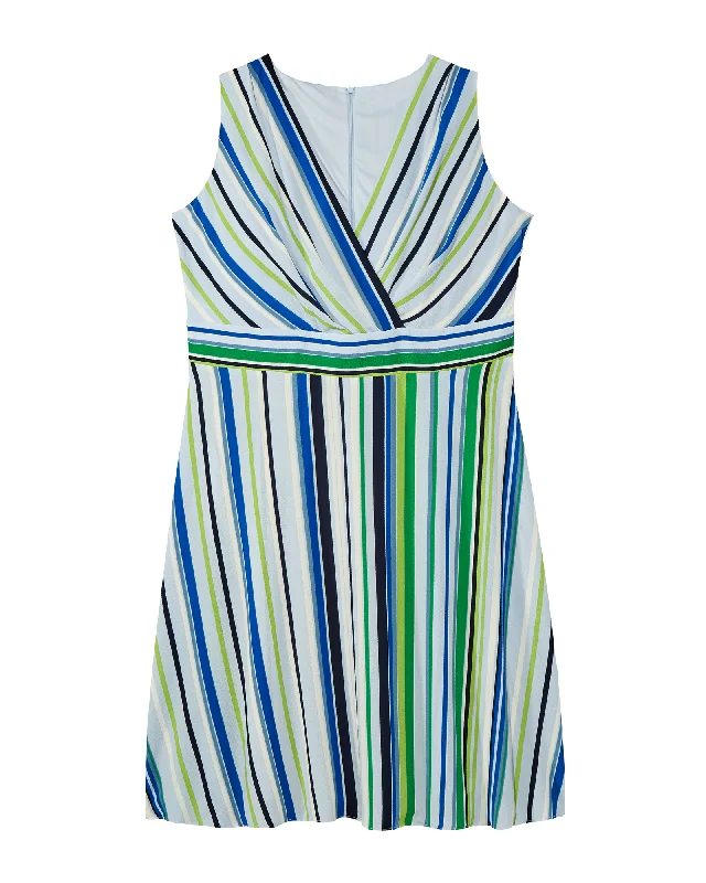 sleeveless ribbed knit dress -Palm Bay Sleeveless Faux Wrap Waist Defining Dress | Azure Blue / Kelly Green