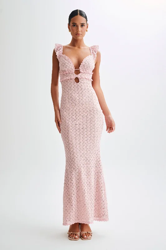 Women's maxi dress warm khaki -Ezra Lace Maxi Dress - Powder Pink