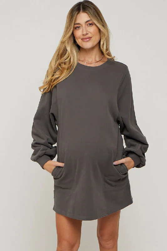 maternity fitted dress -Charcoal Ultra Soft Maternity Sweatshirt Dress