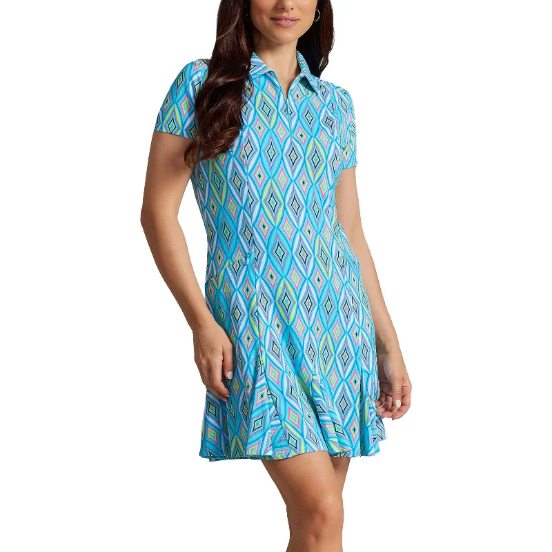 short sleeve smocked dress -IBKUL Women's Romina Short Sleeve Dress - Seafoam Multi