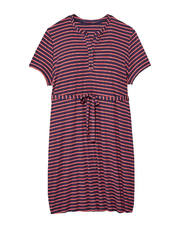 short sleeve knit dress -Palmdale Short Sleeve Henley Dress | Red / Navy