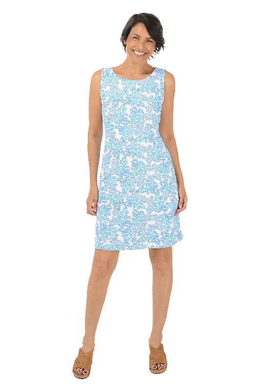 sleeveless travel-friendly dress -Blue Coral UPF50+ Sleeveless Shift Dress