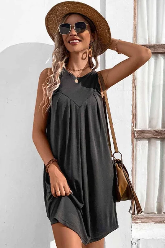 sleeveless draped cowl neck dress -CASUAL SLEEVELESS SHORT DRESS