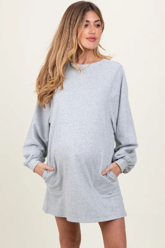 maternity lace overlay dress -Heather Grey Ultra Soft Maternity Sweatshirt Dress