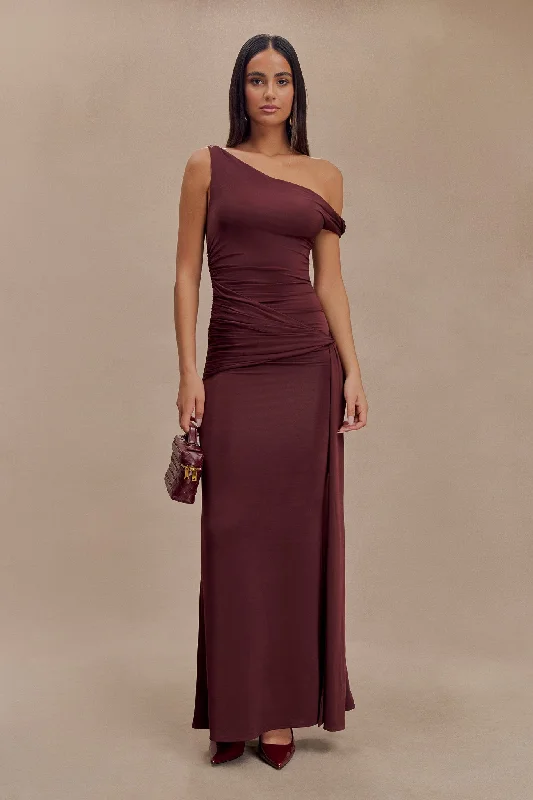 Women's maxi dress rolled hem -Aisnley Slinky Fishtail Maxi Dress - Mahogany