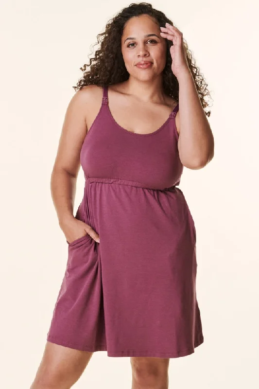 maternity 3/4 sleeve dress -Plum Bravado Drop Front Nursing Maternity Dress