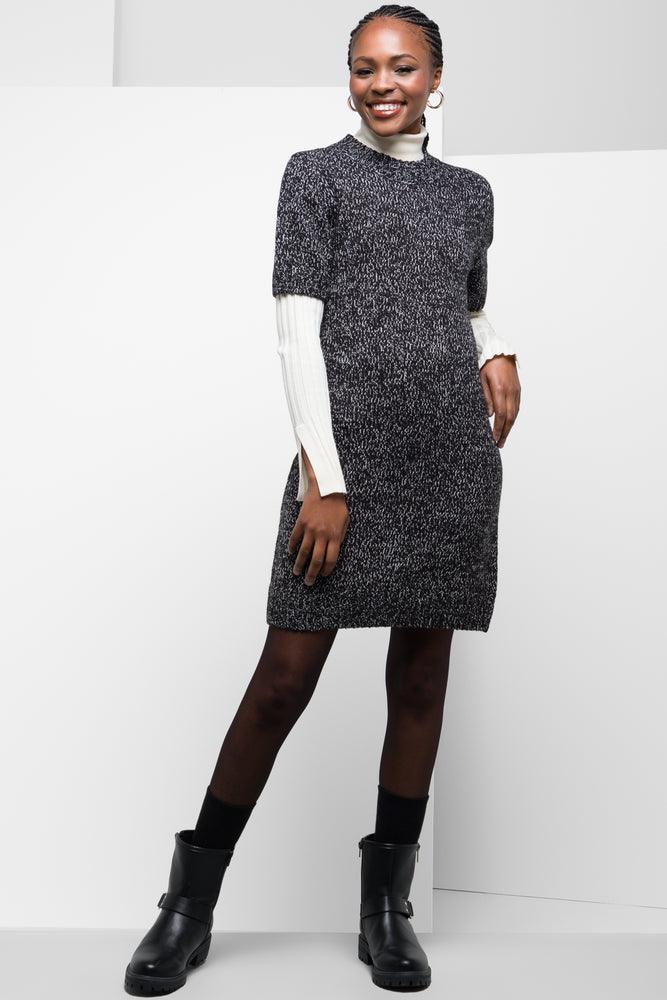 short sleeve office dress -Short Sleeve Knitwear Bodycon Dress Navy