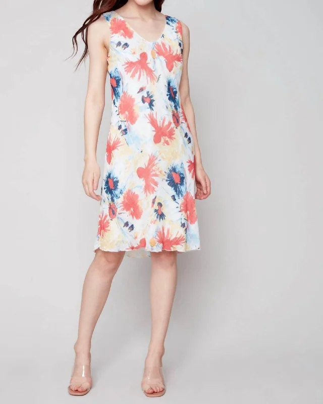 sleeveless soft cotton dress -Sleeveless Printed Cotton Gauze Dress in Poppy | Poppy