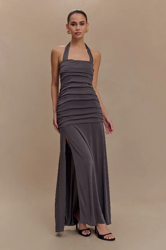 Women's maxi dress muted green -Bentley Peached Jersey Halter Maxi Dress - Charcoal