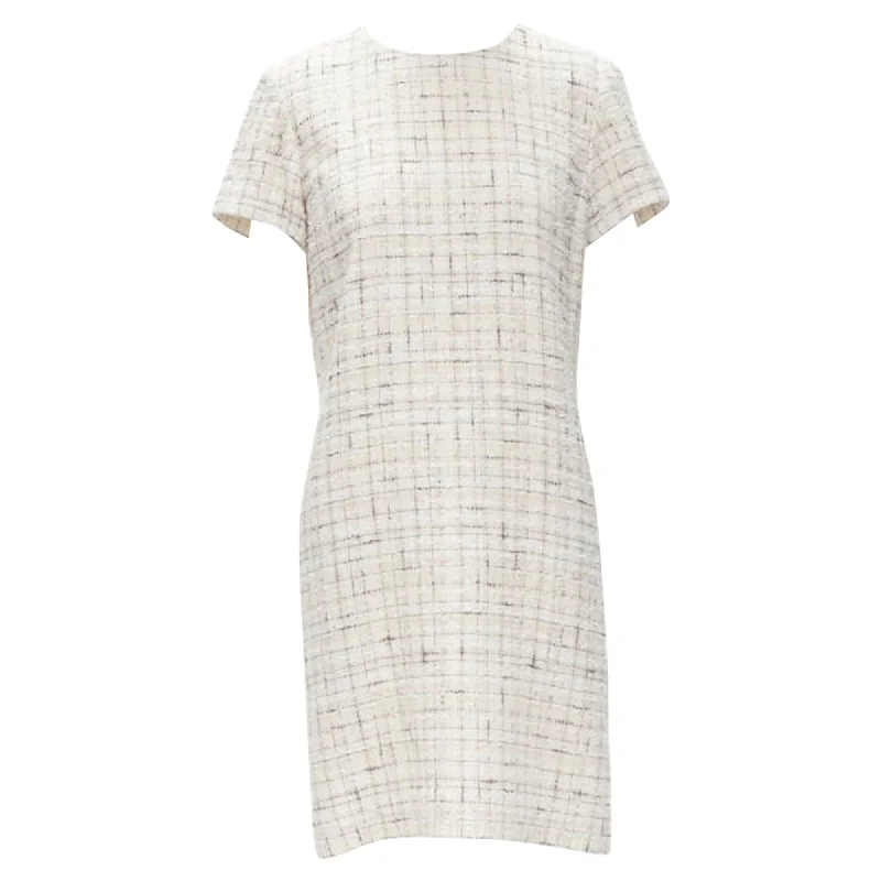 short sleeve formal dress -Chanel check tweed short sleeve sheath dress