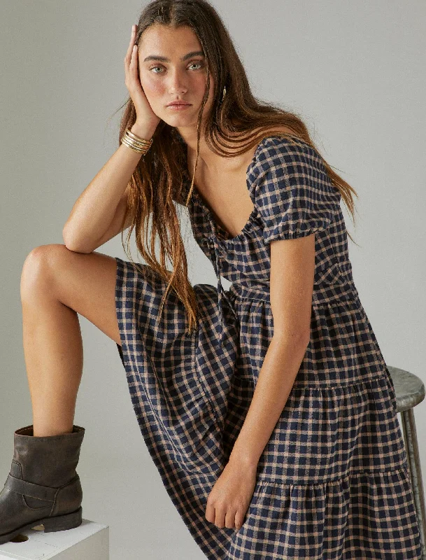 short sleeve chiffon dress -Lucky Brand Womens Short Sleeve Plaid Dress