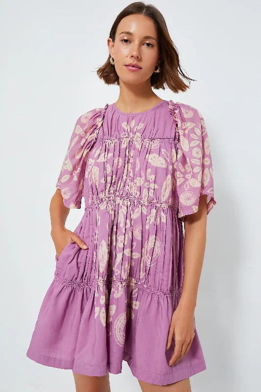 short sleeve A-line dress -Lilac Thea Tie Dye Print Short Sleeve Dress