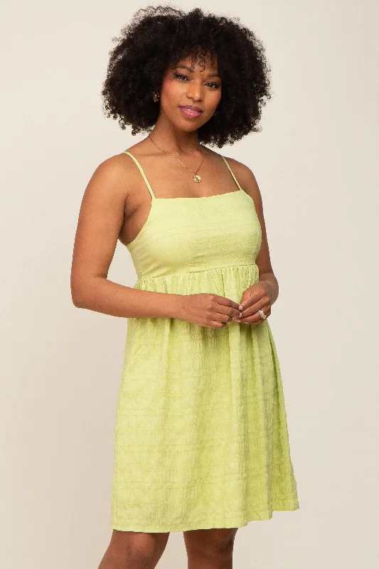 sleeveless layered ruffle dress -Lime Striped Sleeveless Dress