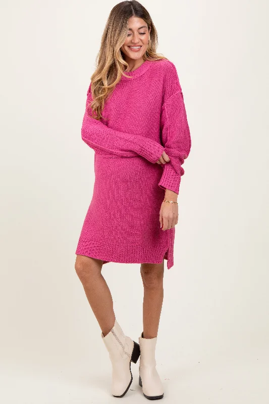 maternity green dress -Dark Pink Exposed Seam Oversized Maternity Sweater Dress