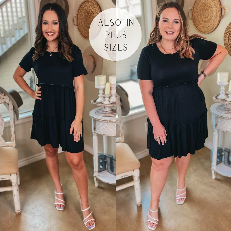 short sleeve contemporary dress -A Night to Remember Ruffle Tiered Short Sleeve Dress in Black