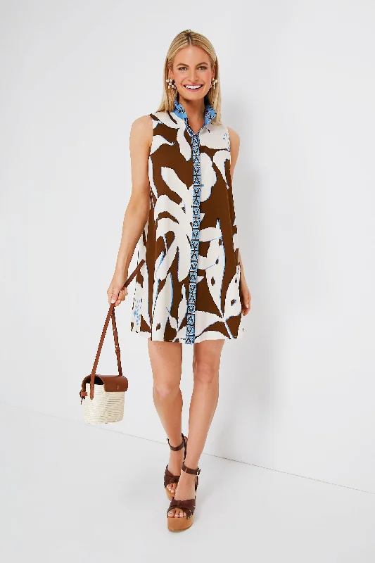 sleeveless beaded dress -Tan Palm Sleeveless Charlie Dress