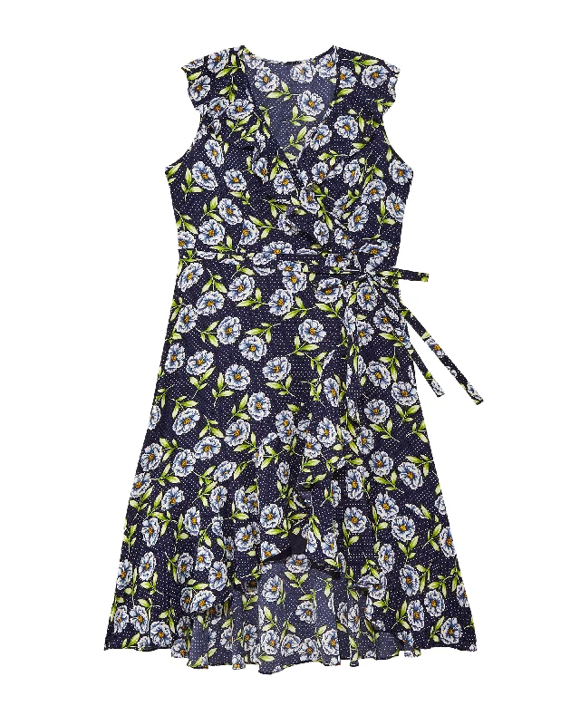 sleeveless one-shoulder dress -Ithaca Sleeveless Dress | Navy / Light Green