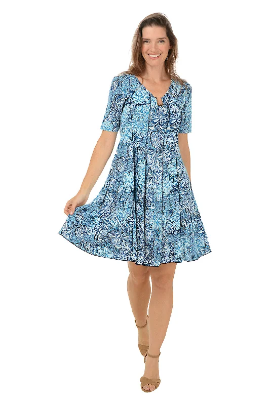 short sleeve summer dress -Floral Metallic U-Neck Short Sleeve Dress