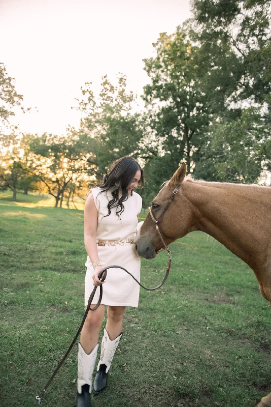 sleeveless tunic dress -Cream Sleeveless Mock Neck Knit Dress