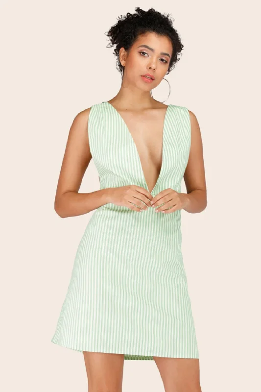 sleeveless ultra-feminine dress -Striped Crisscross Deep V Sleeveless Dress