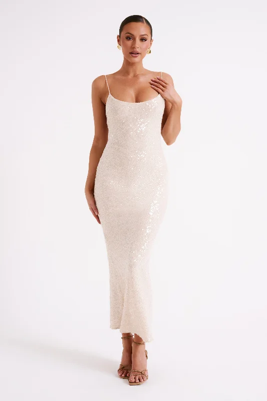 Women's maxi dress summer dazzle -Brianna Sequin Maxi Dress - Cream