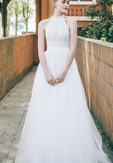 sleeveless floral lace dress -Lace Tulle Floor-length A Line Sleeveless Elegant Ethereal Wedding Dress