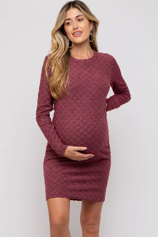 maternity winter maxi dress -Burgundy Soft Brushed Knit Long Sleeve Maternity Dress