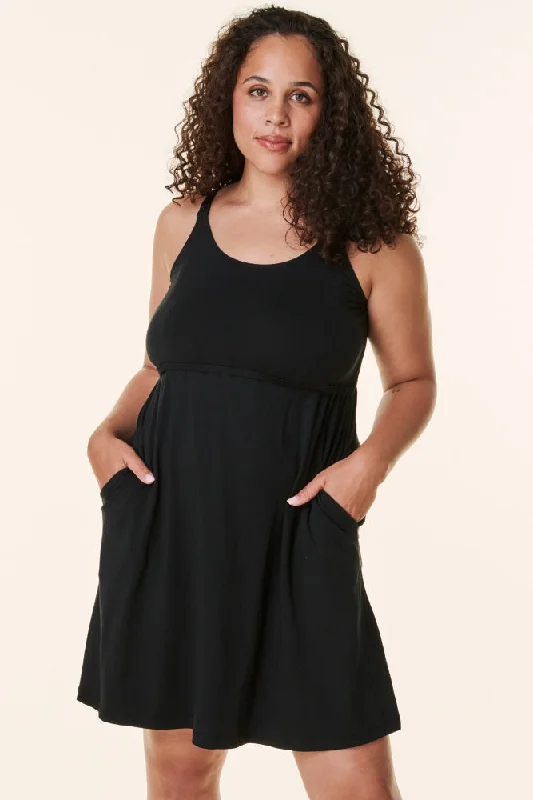 maternity adjustable fit dress -Black Bravado Drop Front Nursing Maternity Dress