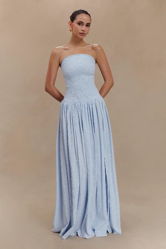 Women's maxi dress dainty print -Maureen Cotton Shirring Maxi Dress - Powder Blue