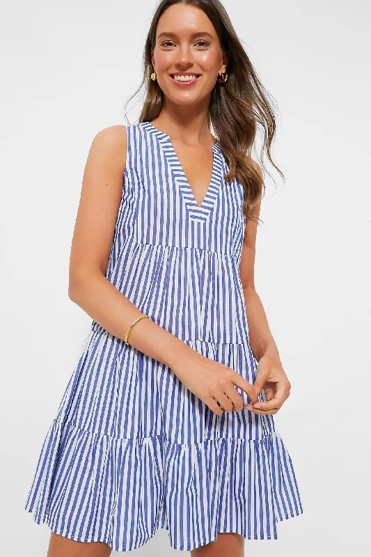 sleeveless geometric print dress -Blue and White Stripe Sleeveless Cotton Poplin Kenzo Dress