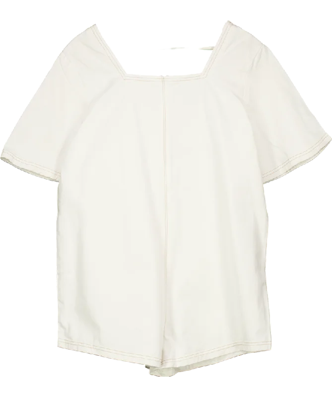 short sleeve ruched dress -Sabo Skirt White Short Sleeve Denim Playsuit UK S