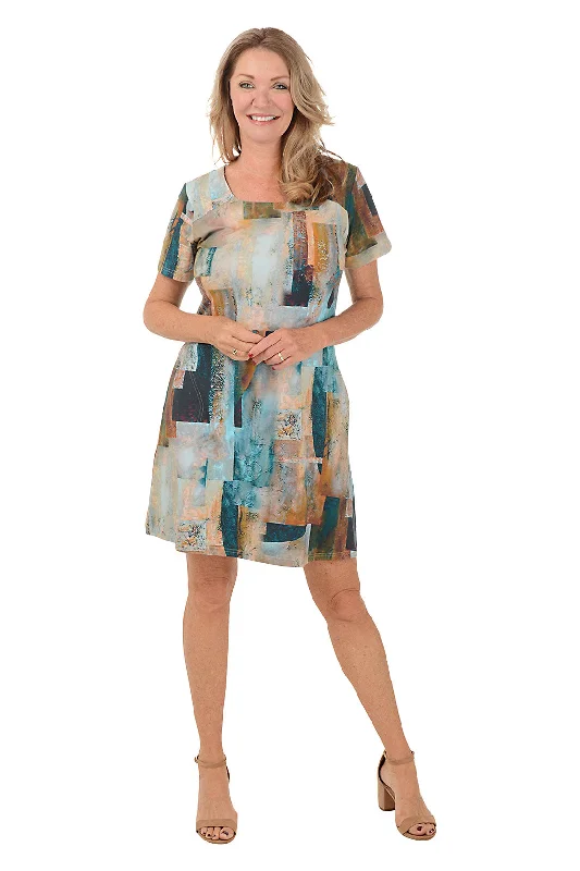 short sleeve wrap dress -Jaden Square Neck Short Sleeve Dress