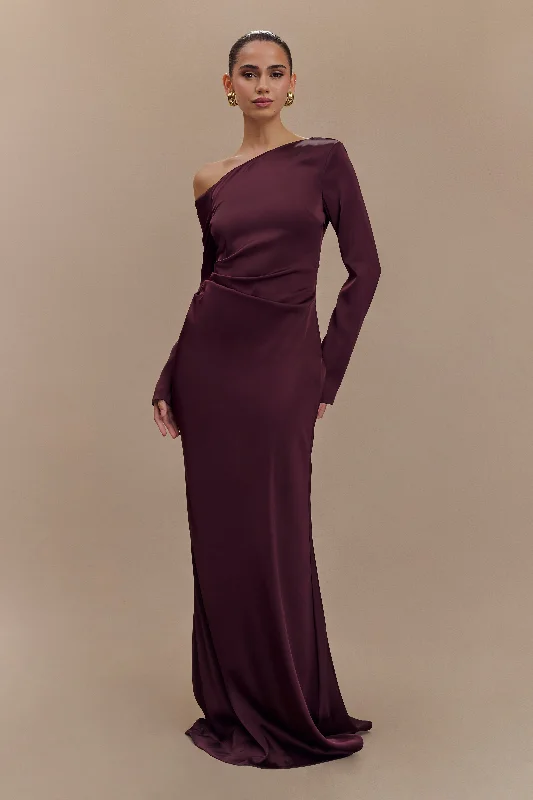 Women's maxi dress evening stripe -Avery Long Sleeve Maxi Dress - Plum