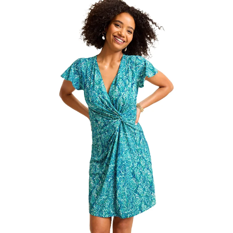 short sleeve festive dress -Tommy Bahama Women's Clara Playa Python Short Sleeve Dress - Atlantis Teal