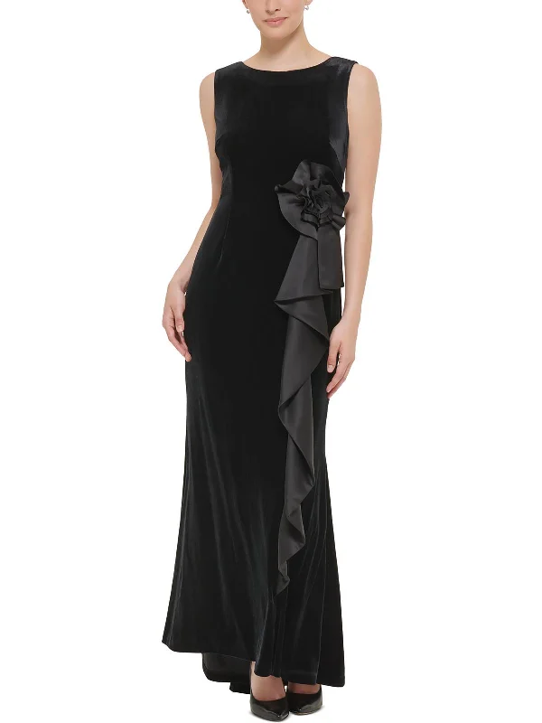 sleeveless fringed dress -Womens Velvet Sleeveless Evening Dress