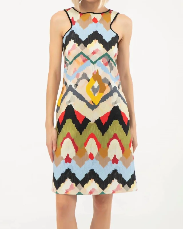 sleeveless trendy dress -Short Sleeveless Fresco Halter Dress in Reggae | Reggae