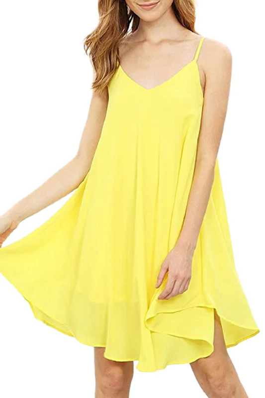 sleeveless breezy dress -Iyasson Women Solid Color Sleeveless Short Dress