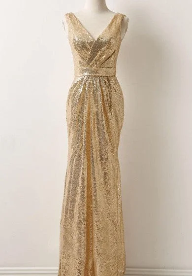 sleeveless date night dress -V-Neck Sleeveless Sequins Dress With Draping