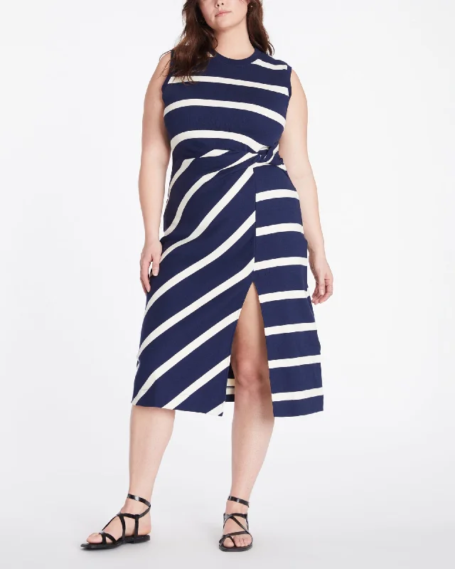 sleeveless deep V dress -Sleeveless Striped Cody Dress | Maritime Blue/Cream