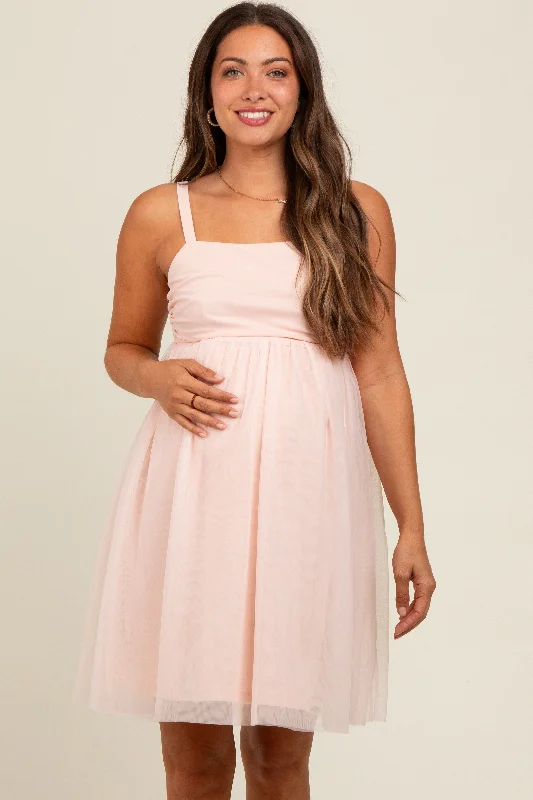 maternity sophisticated maternity dress -Light Pink Tulle Skirt Maternity Dress