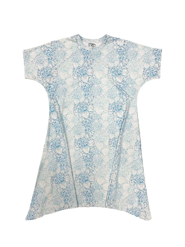 short sleeve fitted dress -Blue Floral Short Sleeve Swing Swim Dress