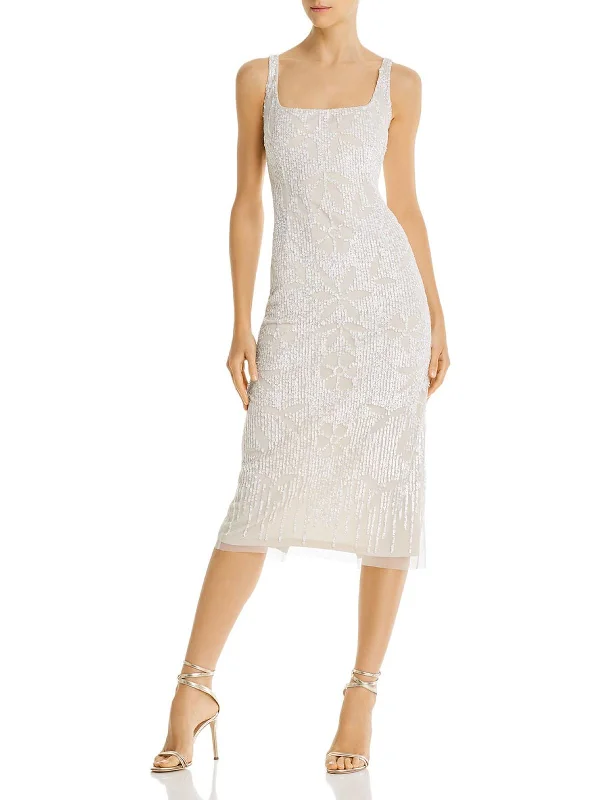 sleeveless shift dress -Womens Sequined Sleeveless Sheath Dress