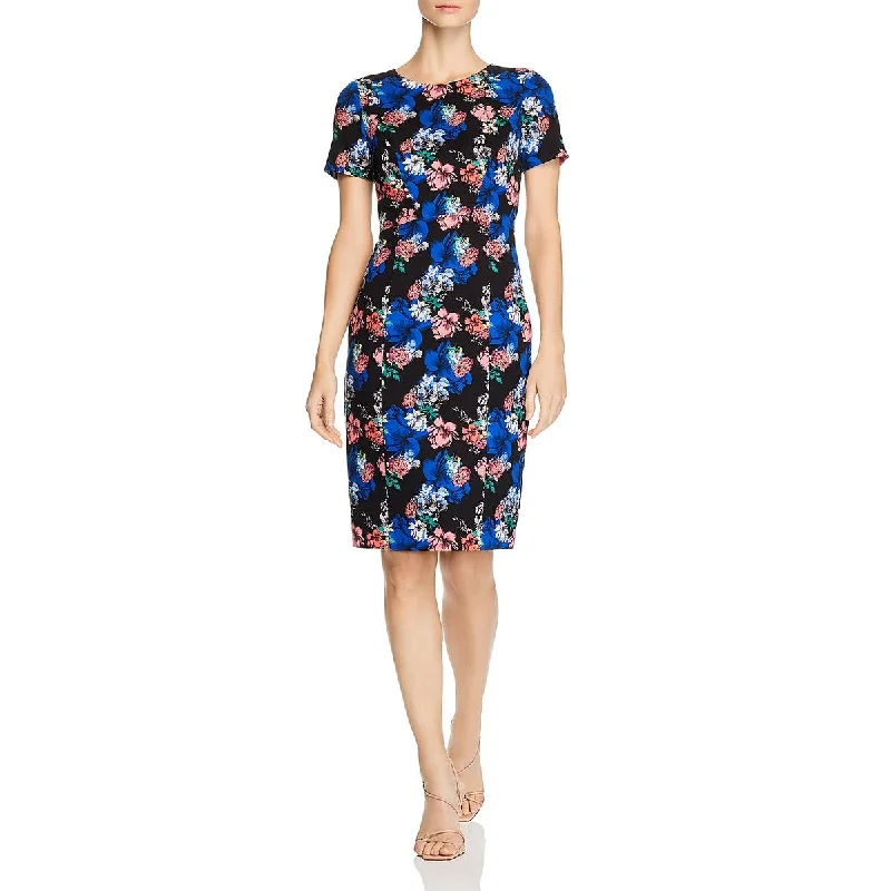 short sleeve mini dress -Jodee Womens Floral Print Short Sleeves Sheath Dress