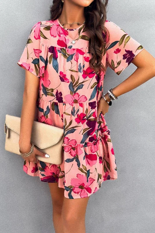 short sleeve elegant dress -CASUAL HOLIDAY PRINT SHORT SLEEVE DRESS_CWDSD2405