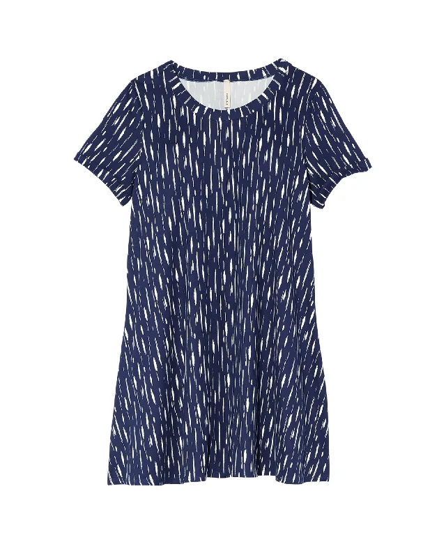 short sleeve high-low dress -Melia Short Sleeve Swing Dress | Navy / White